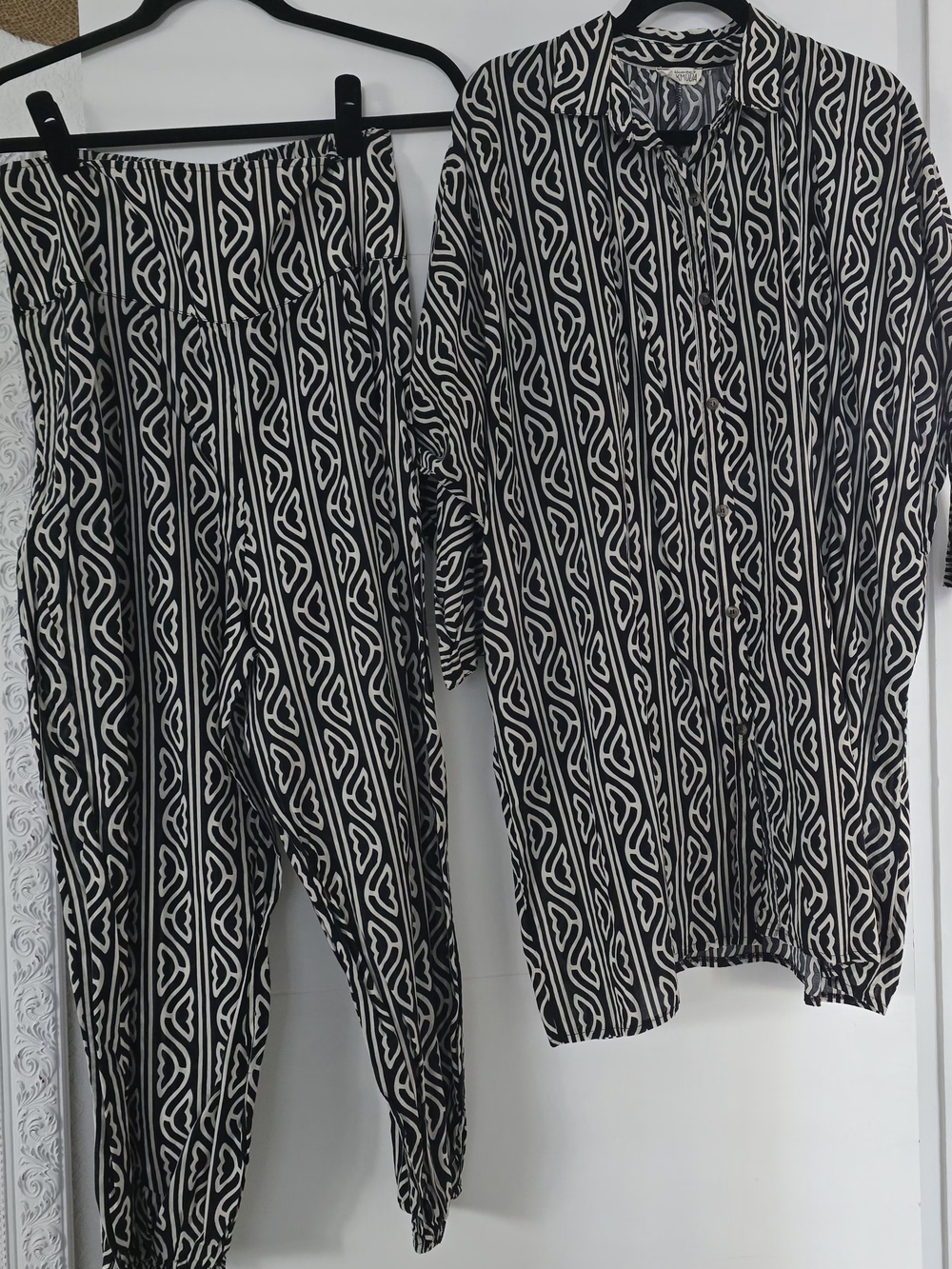 PARKMODA Turkish Cotton 2 Piece Matching Set Black White Boho Tunic & Joggers
